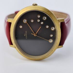 VTG Cenere Women's Watch 42MM Gold Case Black Dial Red Leather Bands New Battery